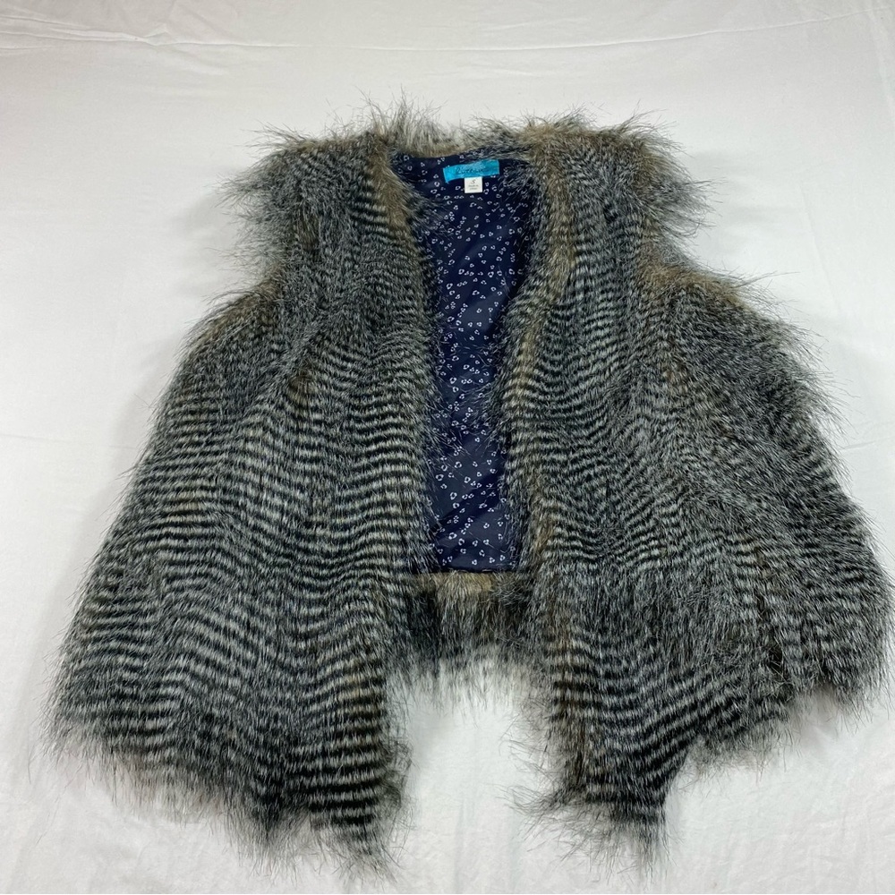 Buttons Black Fur Striped Vest Grey Faux Fur Womens Swings Style Size Sm…